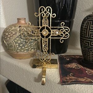 Gold Cross with Crystal Accents heavy weight, stocking holder